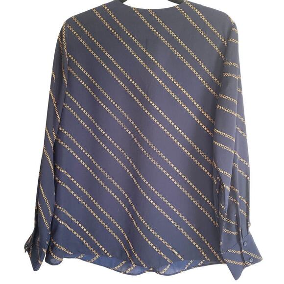 Banana Republic Women's Navy Blouse with gold chain print V-Neck Size Medium - Picture 2 of 6